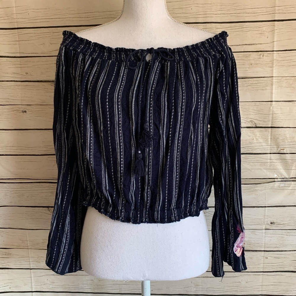 Xhilaration Off The Shoulder Pinstriped Top